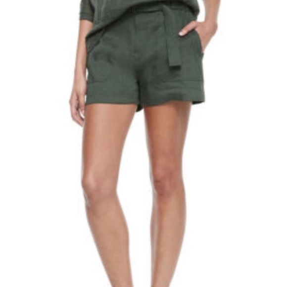 Vince belted linen green fern shorts - Picture 3 of 10